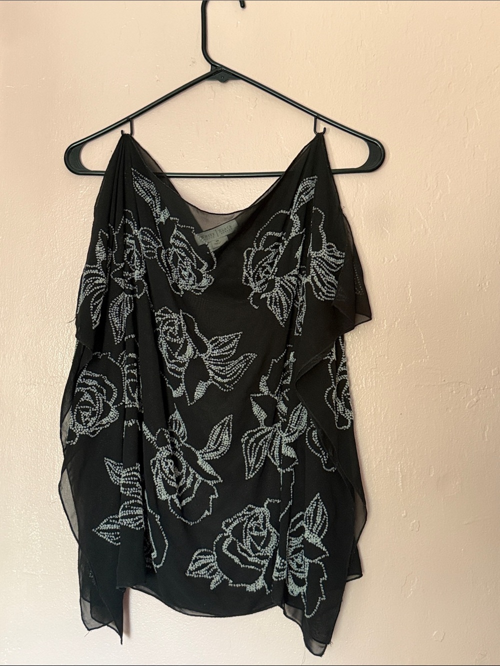 Embellished Black Floral See-through Off-shoulder Top